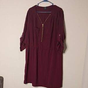 Rue21 Burgundy Long Sleeve Dress with Gold Accent